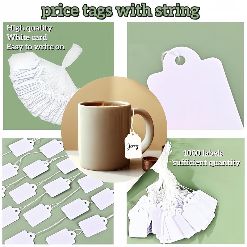 ARTFLY 1000 PCS Pre-Strung Price Tags with String, White Paper Label Tags for Garage Sale Jewelry Clothing Retail, 1.75 x 1.093 Inch - Image 4